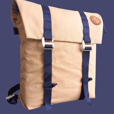 Roll top & school bag eco hemp »beach« sand - blue sea - water-repellent