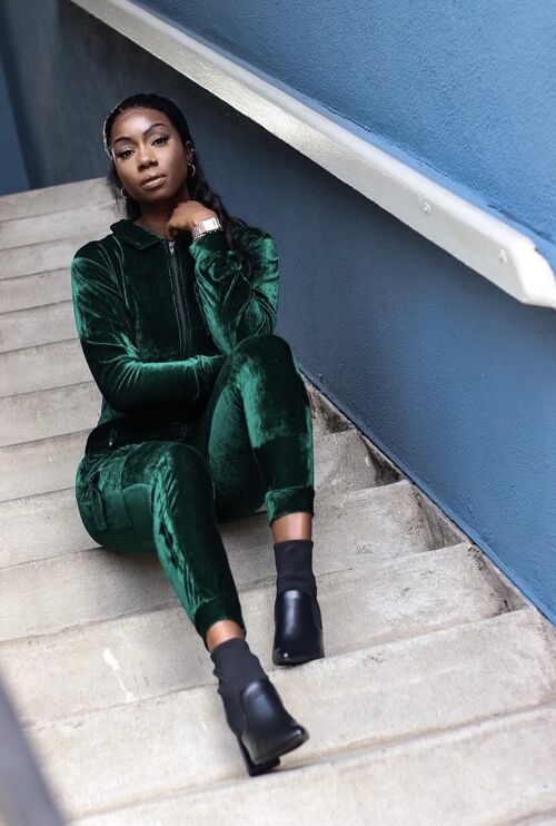 Emerald Green Velour Jumpsuit Small