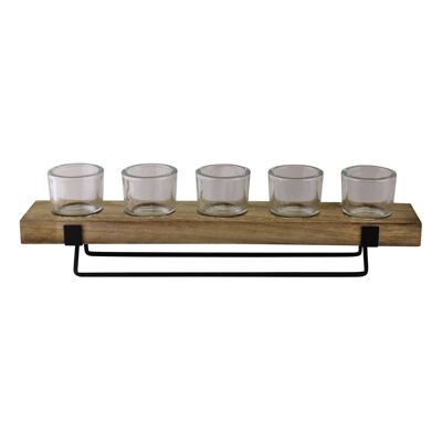 5-teiliger Teelichthalter aus Glas, Holz und Metall