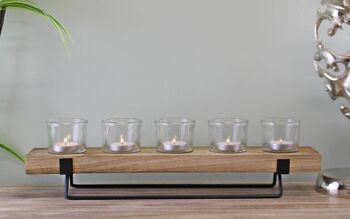 Porte-bougie chauffe-plat 5 pièces en verre, bois et métal 4