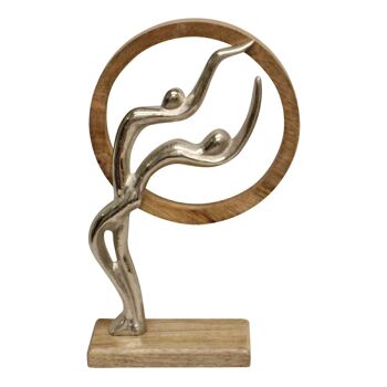 Ornement Abstrait, Couple Argenté Dans Cercle En Bois, 31cm. 1