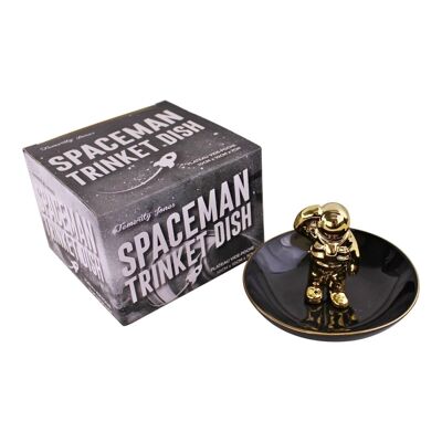 Plato de baratija de cerámica negra y dorada Spaceman