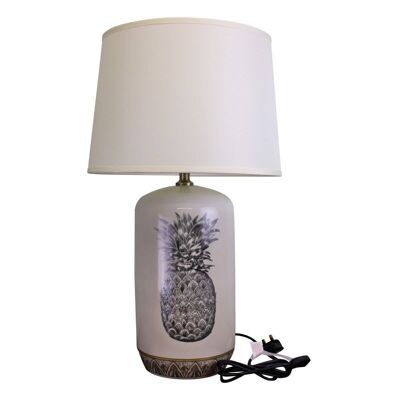 Lampe en Céramique Noire & Blanche avec Motif Ananas 69cm