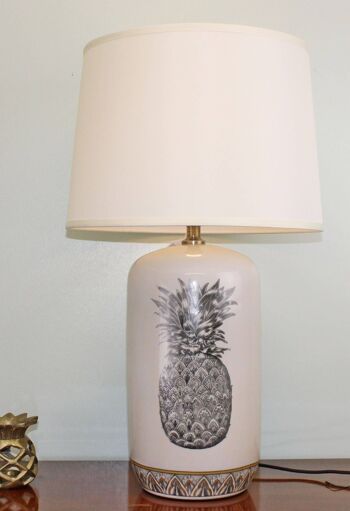 Lampe en Céramique Noire & Blanche avec Motif Ananas 69cm 2