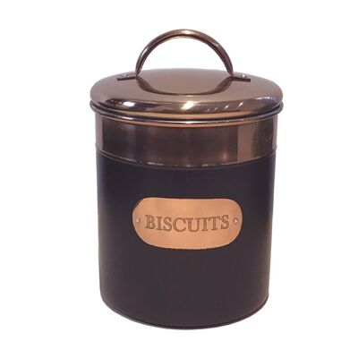 Boîte à biscuits noire et cuivrée