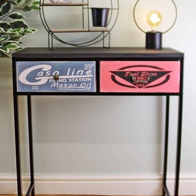 Black Console Table With 2 Drawers, Retro Design To Drawers