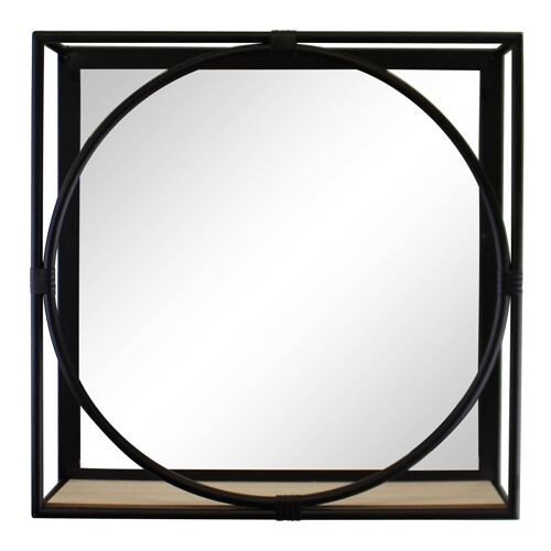 Black Metal Framed Mirror Shelf, 40cm