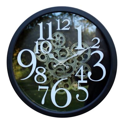 Reloj estilo engranaje de metal negro, 38 cm