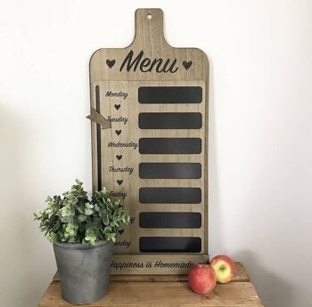 Tableau noir avec menu hebdomadaire