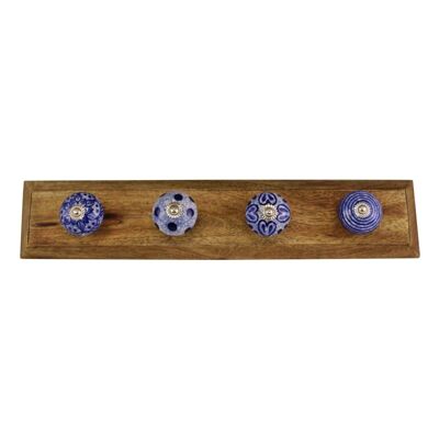 Ganci appendiabiti decorativi blu e bianchi su base in legno