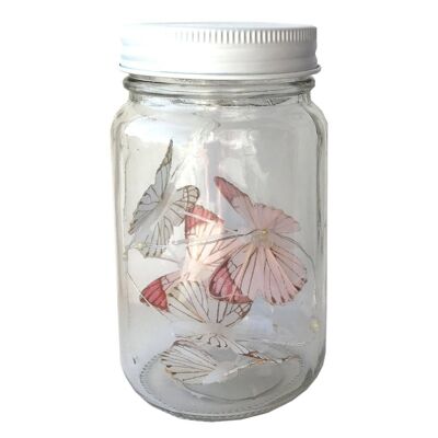 Schmetterlings-LED-Lichterkette im Glas-Marmeladenglas - Pink