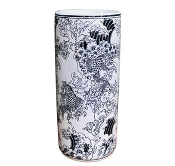 Porte-parapluie en céramique gaufrée, motif Koi bleu/blanc 1