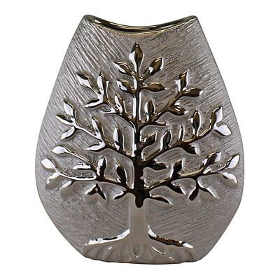 Keramikvase Lebensbaum Silber 20cm