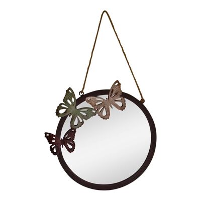 Miroir de jardin circulaire, motif papillon, 33 cm