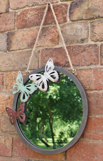 Miroir de jardin circulaire, motif papillon, 33 cm 2