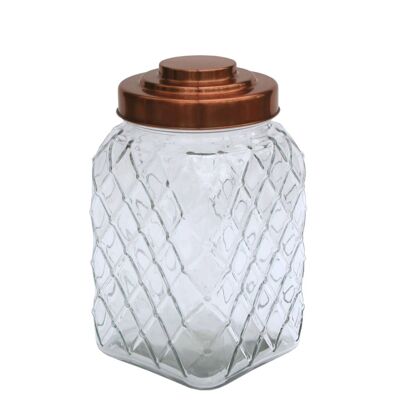 Frasco de vidrio cuadrado con tapa de cobre - 10.5 pulgadas Med