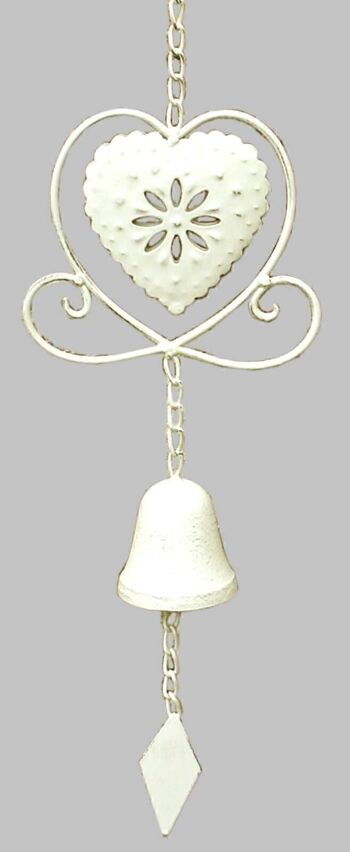 Cloche décorative à suspendre en forme de cœur crème 1