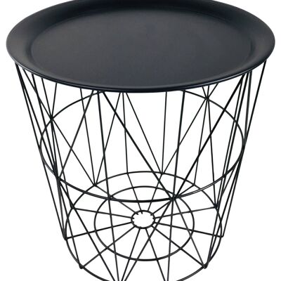 Tavolo circolare con vassoio in filo nero geometrico