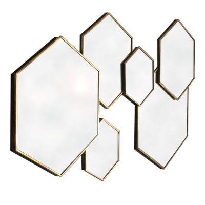 Specchio multiplo con cornice dorata - esagonale