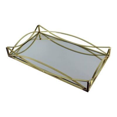 Vassoio da esposizione a specchio in metallo dorato, 35x20 cm.