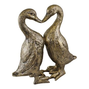 Ornement de coeur de canards s'embrassant en résine dorée 2
