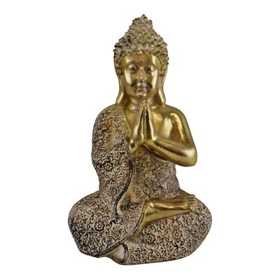 Ornamento dorato del Buddha seduto, in preghiera, 19 cm