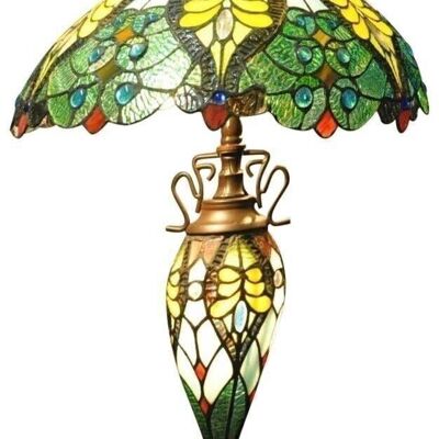 Lámpara Doble Tiffany Verde y Amarilla 68cm