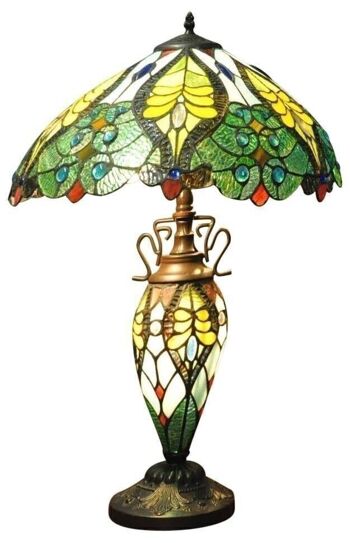 Lampe Double Tiffany Verte & Jaune 68cm