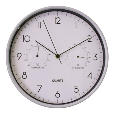 Reloj de Pared Gris 30cm con Termómetro/Higrómetro