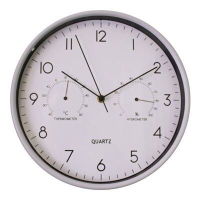 Horloge Murale Grise 30cm avec Thermomètre/Hygromètre