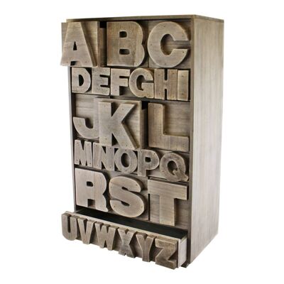 Meuble de Rangement Alphabet en Bois Gris