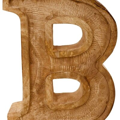 Lettera B in legno intagliato a mano in rilievo