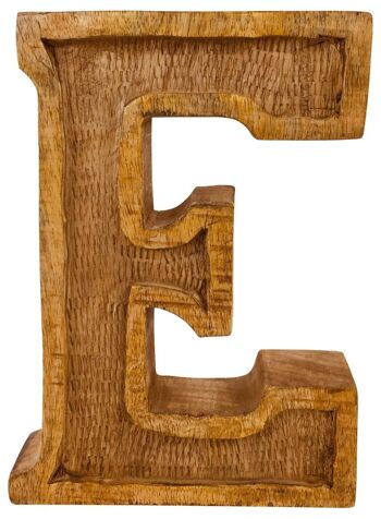Lettre E en relief en bois sculptée à la main 1