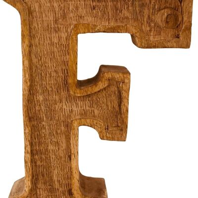 Letra F en relieve de madera tallada a mano