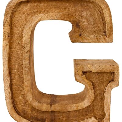 Letra G en relieve de madera tallada a mano