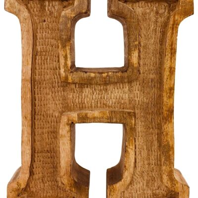 Lettera H in legno sbalzata intagliata a mano