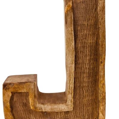 Letra J en relieve de madera tallada a mano