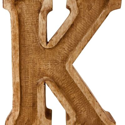 Letra K en relieve de madera tallada a mano
