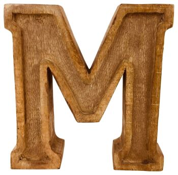 Lettre M en relief en bois sculpté à la main 1