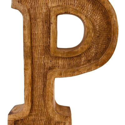 Letra P en relieve de madera tallada a mano