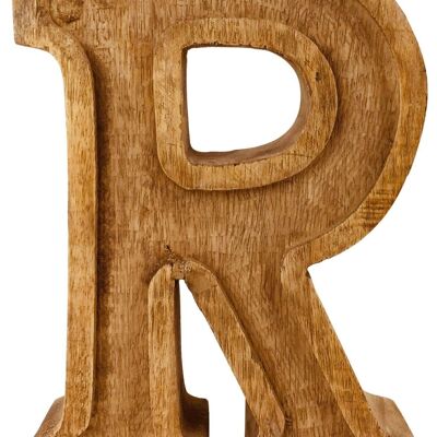 Letra R en relieve de madera tallada a mano