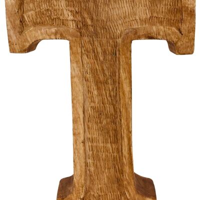 Handgeschnitzter, geprägter Buchstabe T aus Holz