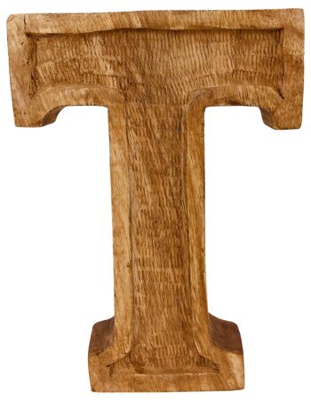 Lettre T en relief en bois sculptée à la main 1