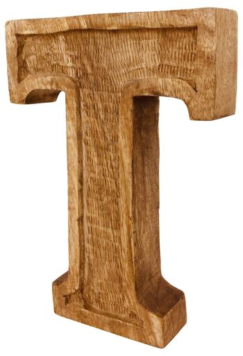 Lettre T en relief en bois sculptée à la main 2