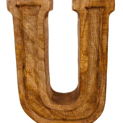 Lettera U in legno intagliato a mano in rilievo