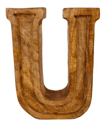 Lettre U en relief en bois sculptée à la main 1