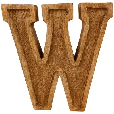 Letra W en relieve de madera tallada a mano