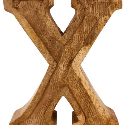 Lettera X in legno intagliato a mano in rilievo