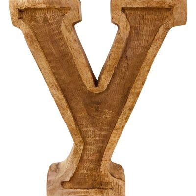 Lettera Y in legno intagliato a mano in rilievo