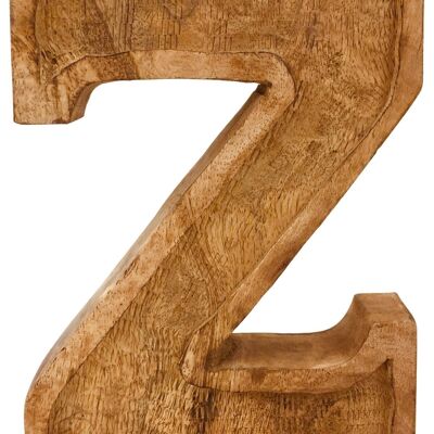 Lettera Z in legno intagliato a mano in rilievo